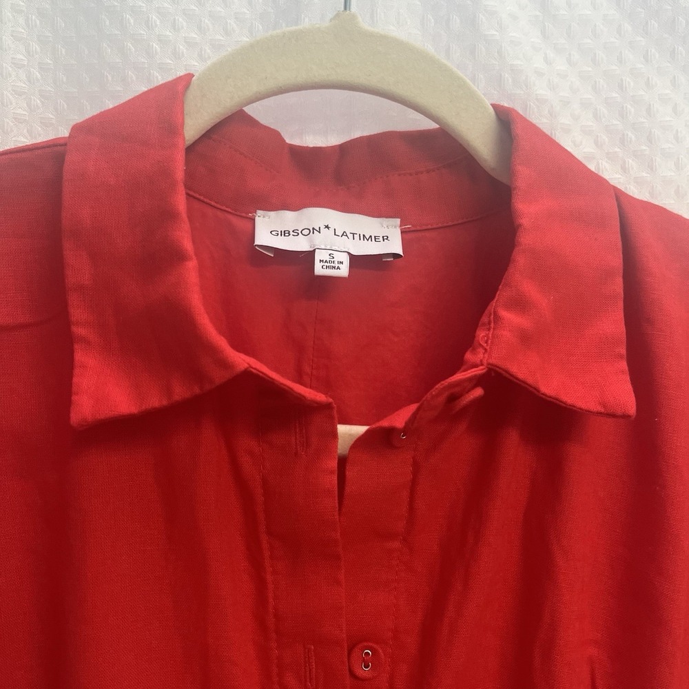Gibson Latimer Red Linen Blend Fit And Flare Dress Pintuck Small - Picture 6 of 7